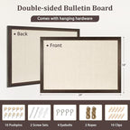 DOLLAR BOSS Bulletin Board with Linen 24'' x 18'' Wood Framed Cork Boards for Walls, Photo Display Pin Board, Decorative Corkboard for Office Home School Dorm Decor with 10 Pushpins, Dark Walnut