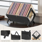 YATINEY Vinyl Record Holder, Record Storage Rack Holds 80-100 LP，Wooden and Metal Record Organizer, Quick Assembly Magazine Holder Vinyl Record Display Stand for CDs, Magazine, Albums, Black CJ06BB