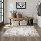 Washable Area Rug 3x5 Entryway Rug: Washable Modern Abstract Soft Thin Rug Indoor Floor No Slip Stain Resistant Carpet for Bedroom Dining Room Farmhouse Nursery Home Office - Brown Grey