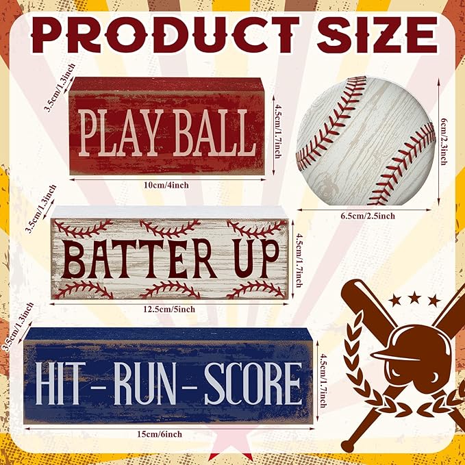 Yuntau 4 Pcs Baseball Decorations Sports Wooden Sign Baseball Centerpieces for Tables Tiered Tray Decor Decorative Mini Faux Book Stack Block for Bedroom Boys Room Mantel Shelf Senior Night Gifts