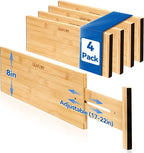 4 Pack Deep Drawer Dividers, 8" High Bamboo Expandable Drawer Organizers, 17-22" Adjustable Tension Separators, Large Drawer Dividers for Kitchen, Bedroom Dresser, Baby Nursery & Bathroom
