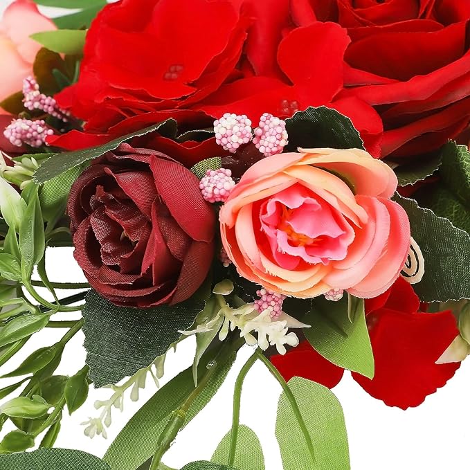 TREETDOBV Rose Swag Flowers,Wedding Arch Flowers Artificial Rustic Flower Swag, Peony Door Wreath, Green Leaves Rose Peony Sunflowers Door Wreath Home Decoration(red)
