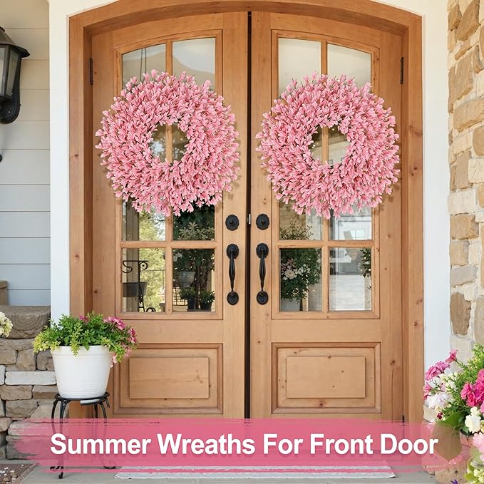 26 Inch Spring Wreaths for Front Door Large Easter Valentines Forsythia Floral Summer Spring Door Wreaths Outdoor All Season Spring Decorations for Home Porch Room Window Wall Farmhouse Decor (Pink-R)
