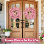 26 Inch Spring Wreaths for Front Door Large Easter Valentines Forsythia Floral Summer Spring Door Wreaths Outdoor All Season Spring Decorations for Home Porch Room Window Wall Farmhouse Decor (Pink-R)