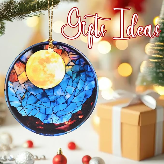 Christmas Ornaments, 2.8 Inch Ceramic Hanging Ornament, Christmas Tree Ornaments, Xmas Decorations, Holiday Decorations, Holiday Party Gifts, and Xmas Gift Ideas - Full Moon