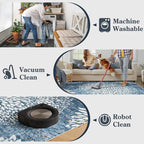 Dahlia 5x7 Blue Floral Rug for Bedroom, Low Pile Soft Washable Area Rugs for Living Room, Boho Non Slip Large Blue Carpet, Stain Resistant Throw Rug for Dining Room Home Office