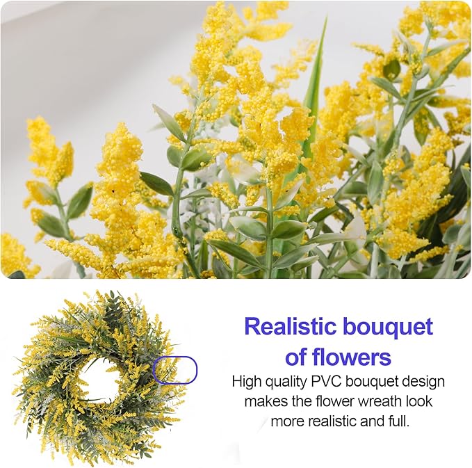 26'' Large Lavender & Eucalyptus Wreath for Front Door Window - Artificial Eucalyptus Leaves Greenery Outdoor Wreath for Wedding Farmhouse Porch Wall Room Home Decor (Yellow)