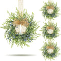 4 PCS Mini Blueberry Kitchen Cabinet Wreaths Artificial Spring Summer Farmhouse Hanging Wreaths Rustic Cedar Greenery Wreath with Burlap Bow for Front Door Cabinet Wall Window Wedding Home Decor