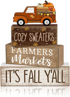 Lineshading 4 Pcs Fall Table Decoration for Home Fall Truck Decor Thanksgiving Tiered Tray Decor Rustic Wooden Pumpkin Truck Block Sign Thanksgiving Centerpiece Autumn Decorations for Harvest Party