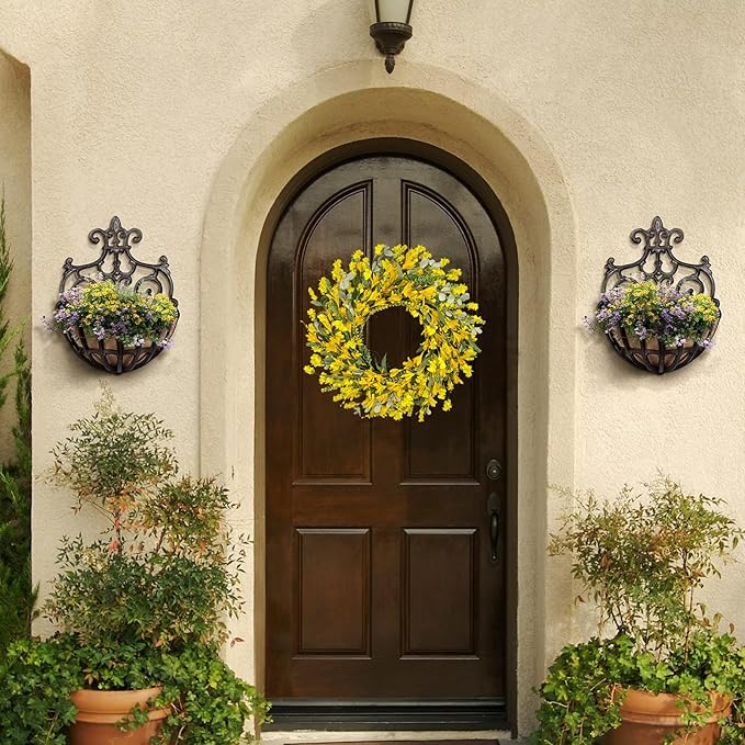22 Inch Yellow Forsythia Wreaths for Front Door, Spring Summer Floral Wreath, Farmhouse Wreath for Porch, Wall, Window, Indoor Outdoor Home Decor