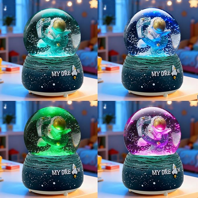 Astronaut Snow Globes, 80MM Musical Glitter Snow Globe to Explore The Vast Starry Sky, Astronaut Musical Snowglobe