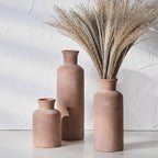 SIDUCAL Ceramic Rustic Farmhouse Vase Set of 3, Whitewashed Terracotta Vases, Clay Decorative Vases for Home Decor, Living Room, Shelf, Mantel Decoration(Brick-red)