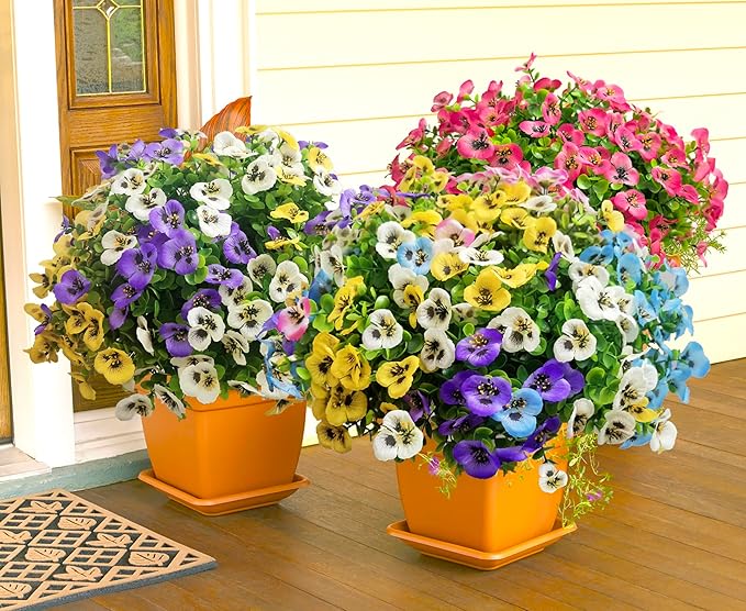 Artificial Flowers for Outdoors Fake Plants, 12pcs Fake Flowers Artificial Plants Outdoor UV Resistant,Silk Faux Flowers Shrubs Greenery Plants for Porch Garden Patio Window Box Decor