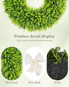 DDHS 28 inch Boxwood Wreath, Artificial Large Spring Wreaths for Front Door with Yellow Sash can DIY Shaped, Summer Wreaths for Hanging in the Shop, Farmhouse, Roof Green Everyday Wreath Home Decor