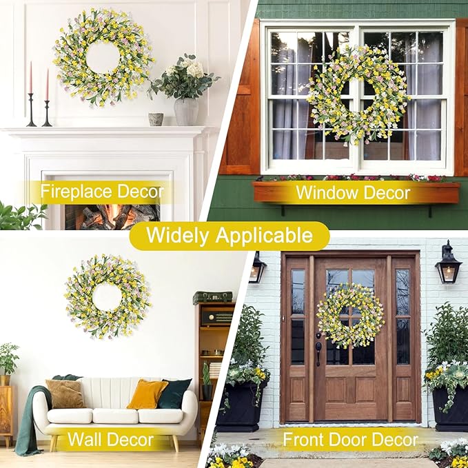 Artgar Front Door Wreath 24 Inch Spring/Summer Wreaths for Front Door, Front Door Wreaths for All Seasons for Indoor Outdoor Home Office Wall Window Wedding Farmhouse Holiday Decor (Yellow)