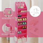 Criusia Shoe Storage, Over the Door Shoe Organizer, Hanging Closet Shoe Storage with Large Deep Pockets, Fits 16–24 Pairs of Sneakers, Sandals, Boots, Pink