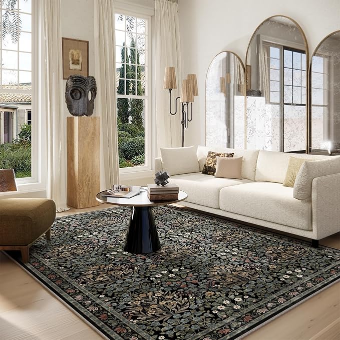 Traditional Design Vintage Floral Area Rug 6 x 9,Washable Area Rugs - Perfect for Living Room, Bedroom, Pet & Child Friendly, Nursery - Stain & Water Resistant Non-Slip, Dining Room Decor