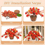 Fall Flowers with Hanging Basket Artificial for Decoration, Fake Silk Rhododendron Flowers for Outdoors, UV Resistant No Fade Floral for Home Garden Balcony Porch Patio Wedding Party Decor