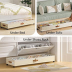 Yecaye Under Bed Storage with Wheels, 2 Pack Under Bed Storage Containers with Adjustable Dividers & Clear Window, 85L Rolling Underbed Organizer Bins Drawers for Clothes, Shoes, Blankets Toys, Beige