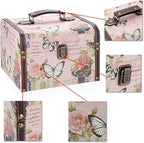 ELLDOO Decorative Treasure Chest Box, Wooden + PU Leather Storage Box for Jewelry Trinkets, Keepsakes box for Girls Women Gifts (Butterfly Pattern, Large)