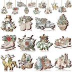 Suzile 36 Pcs Wooden Ornaments Vintage Tree Ornaments Decorations for Tree Wreaths Hanging Wood Cutouts Decor for Home Winter Party(Snowman Style)