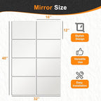 Delma Frameless Mirror Tiles 16"x12"x8 Pcs Wall Mounted, Shatter Resistant Full Length Tempered Glass Panels for Home Gym Bathroom Bedroom & Living Room Decor