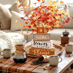 Lineshading 4 Pcs Fall Coffee Table Decor Fall Decoration for Home Wooden Stacked Block with Pumpkin Latte Topper Rustic Thanksgiving Tiered Tray Decor for Harvest Party Home Kitchen Coffee Bar Shelf