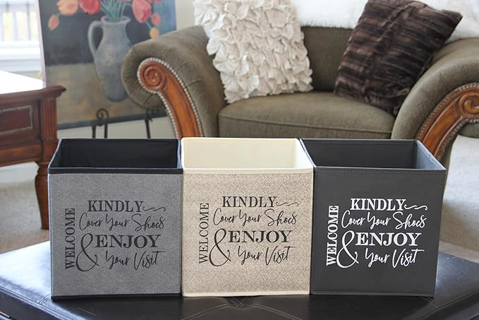 Life Charge Shoe Covers Box - Real Estate Open House Supplies for Realtor Listings. Shoe Cover Holder for Home asks to Please Cover Shoes - Fill with Shoe Booties - Indoor Use | 5 Pack Beige & Black