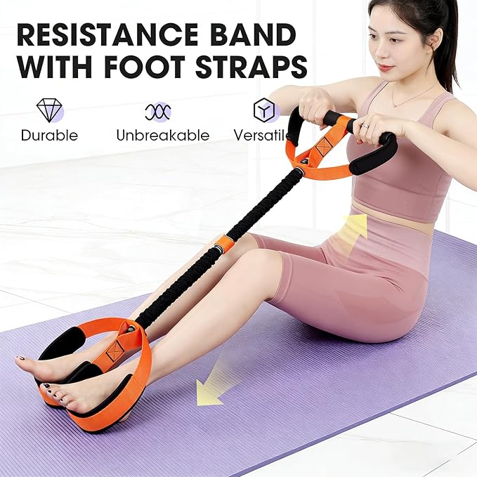 2026 New Pedal Resistance Band with Handle, Natural Rubber Foot Pedal Resistance Bands, Multifunction Fitness Bands for Abdomen, Waist, Arm, Leg (53 LBS)