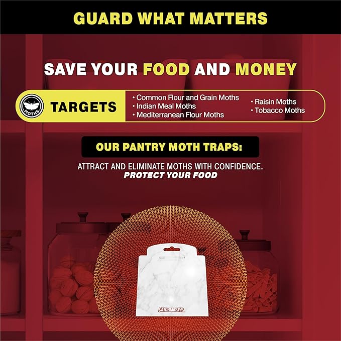 Catchmaster Pantry Moth Traps with Premium Extra Strength Pheromone Technology – XL, Extra-Strength Flour & Indian Meal Moth Traps – Protects Kitchen Cabinets & Food Storage – Marble, 6PK