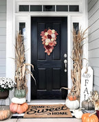 Harvest Teardrop Swag Fall Floral Swag sway with White Pumpkin Chrysanthemum Rose and Eucalyptus Leaves Autumn Teardrop sway for Home Front Door Wall Mantel Window Decor Pink and Burgundy