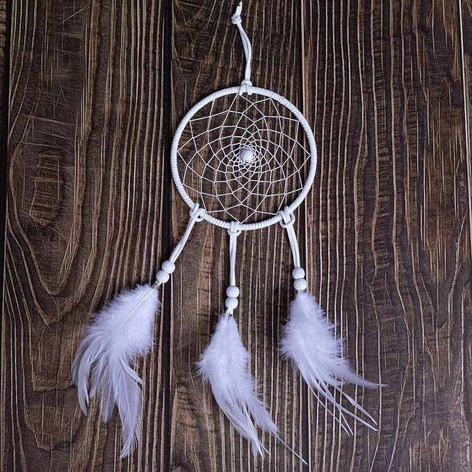 DIY Dream Catcher Beginner Kit, Making Dream Catcher Supplies Include Metal Hoop, Feathers, Faux Suede Cord, Thread, Wood Beads (White)