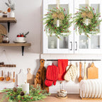 4 Pcs 9 Inch Christmas Wreaths for Kitchen Cabinet Artificial Cedar Pine Hanging Wreath with Red Berries Pine Needles for Front Door Xmas Swag Wreaths for Christmas Winter Farmhouse Home Decorations