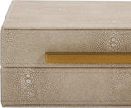 Kingflux Ivory Shagreen Decorative Box For Keepsake And Memory, Faux Leather Storage Box Jewelry Organizer Wooden Home Organizer Box For Accessory With Brushed Gold Handle (Ivory)