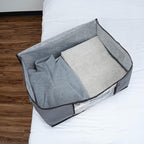 VENO 3 Pack Medium Clothes Storage Bag Organizer with Reinforced Handle, Thick Container Bins for Blankets, Comforters, Bedding, Foldable with Sturdy Zipper, Clear Window, Grey, Reusable (9.5 Gallon)