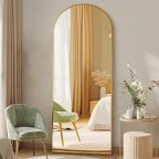 DUMOS 58"x19" Arched Full Length Mirror with Stand, Floor Standing Aluminum Frame, Shatter-Proof Nano Glass for Bedroom, Living Room, Cloakroom – Modern Simple Home Decor,Hanging or Leaning,Gold