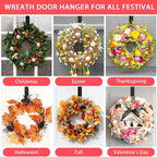 15” Wreath Hanger Over the Door Hooks, Non Scratch Wreath Door Hanger Hooks for Hanging Welcome Sign, Metal Wreath Hangers for Front Door Décor, Thin Door Hanger for Easter Halloween Home Decoration