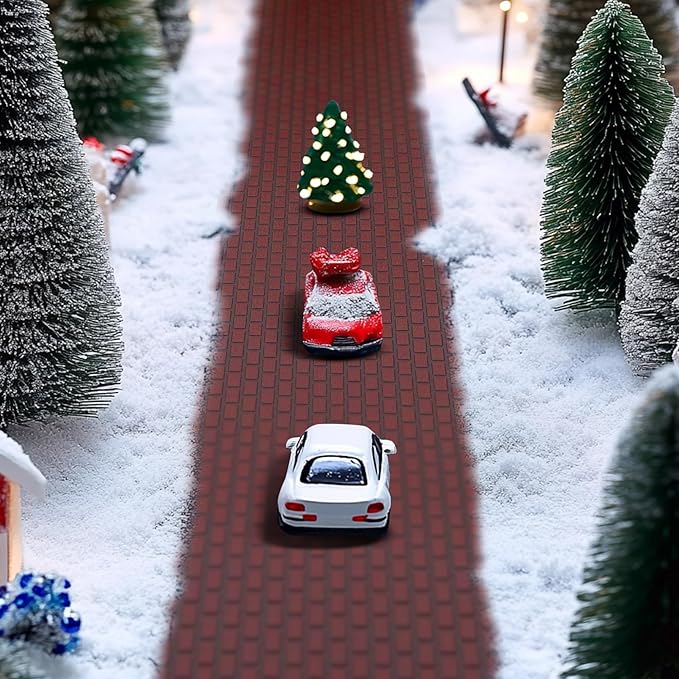 Iceyyyy 4 Pcs Christmas Village Reddish Brown Brick Road-39 x 3.5 Inch Cuttable Christmas Village Landscape Road-Miniature Xmas Village Accessories for Home Garden Street Landscape Decorations
