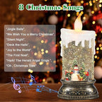 GenSwin Christmas Snow Globe Candle, Swirling Glittering Candle with Timer, Music, Snowman and Kids Scene, Winter Snow Shaped Lantern, USB/Battery Operated Candles for Christmas Decor