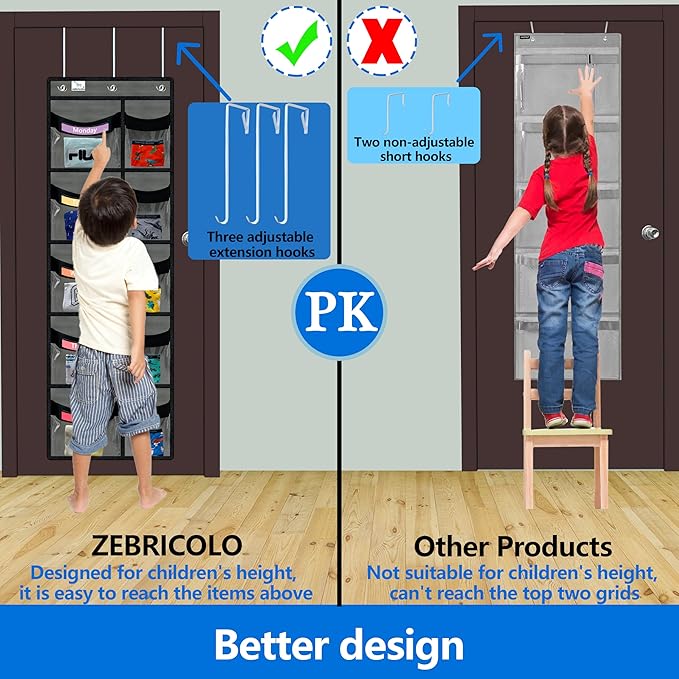 weekly clothes organizer for kids are a must have for parents,5 drawer storage organizer,Extended hook12 inches,kids clothes organizer, comes with two sets of label cards,2025 New Grey/Black