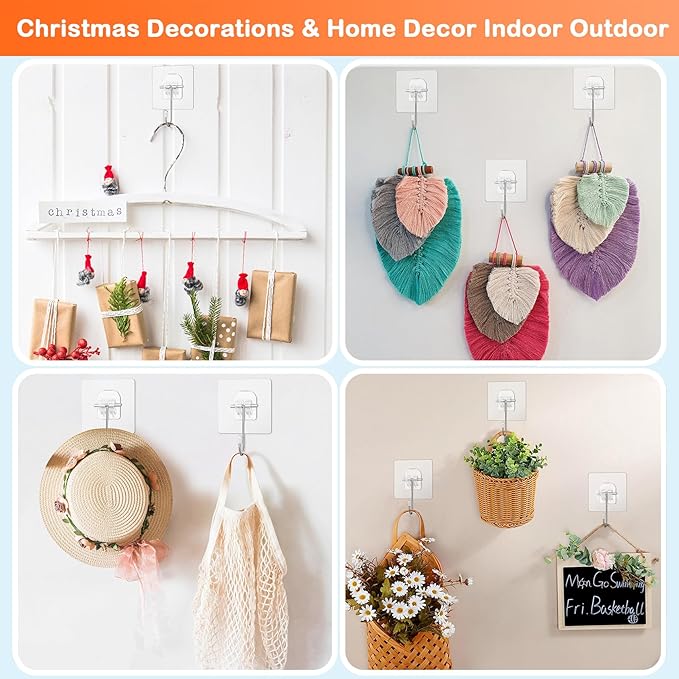Wreath Hangers for Front Door, 16 Pack Large Wreath Door Hanger for Easter Christmas Halloween Decorations, Heavy Duty Over-The-Door-Hooks, Adhesive-Wall-Hooks for Garland Home-Decor Inside Outside