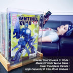 Patented Comic Book Storage Holder – Wooden & Acrylic Display Box/Case for Collectors – Organizer for Comics, Magazines & Books – Holds 150 Issues, 14.5x8 in (Natural)
