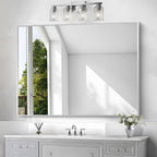 BONEWEI Silver Bathroom Mirror,36x48 inch Wall Mirror for Bathroom Wall Mounted,Large Rectangle Mirror for Bathroom Over Sink,Modern Metal Frame for Living Room,Bedroom Entryway,Horizontal/Vertical