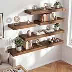 FLYJOE 36 Inch Long Floating Shelves for Wall Set of 2, 12" D Wood Grain Bathroom Shelves with Invisible Brackets, Easy Install Engineered Wood Storage Shelves for Kitchen, Living Room, Bedroom