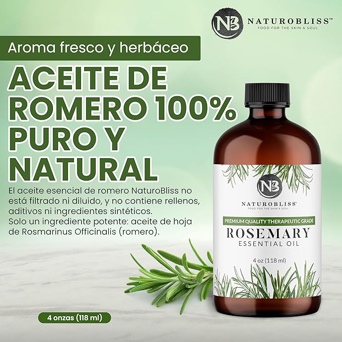 NaturoBliss 100% Pure Rosemary Essential Oil Therapeutic Grade Premium Quality (4 fl. oz) with Glass Dropper, Perfect for Aromatherapy