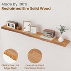 Floating Shelves for Wall Decor, Rustic Solid Elm Wood Live Edge Floating Shelves Wall Mounted, Wall Shelves with Invisible Bracket for Living Room Bathroom Bedroom Kitchen, 55 Inch, Natural