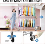 IZEUK Heavy Duty Rolling Garment Rack Wire Clothes Rack for Hanging Clothes (Chrome, 3 Tier with 2 Rod, 15.7" D x 45.3" W x 79.6" H)