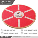 Day 1 Fitness Balance Board, 15.4” – RED - 360° Rotation, for Balance, Coordination, Posture - Large, Wooden Wobble Boards with 15° Tilting Angle for Workouts - Premium Core Trainer Equipment