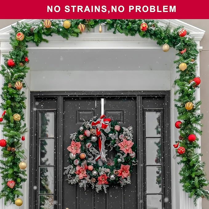ESFUN Black Wreath Hanger for Front Door, Metal Wreath Hooks Holder Over The Door Wreath Hanger for Hanging Christmas Decorations Xmas Decor (2 Pack-White, 12 Inch)