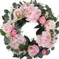 Artificial Pink Rose Wreath - 20 Inch Front Door Wreath with Hydrangea Leaves for Spring, Valentine's, Mother's Day, Wedding & Home Decor